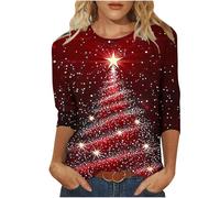 NSICBMNO Haut de Noël pour femme - Pull de Noël amusant à manches 3/4 - Col rond - Arbre de Noël, Père Noël, renne - Pull de Noël amusant - Chemises habillées pour sortir, M Or rose, XXL