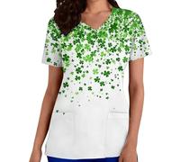 NSICBMNO Haut médical pour femme - Tunique à manches courtes et col rond - T-shirt de la St Patrick - Chemise trèfle irlandais porte-bonheur - T-shirt d'été décontracté - Grande taille, X vert., L