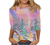 NSICBMNO Hauts de Noël pour femme - Drôle, haut à manches 3/4, t-shirt arbre de Noël, t-shirt à col rond, pull de Noël fantaisie, pull de Noël amusant, tunique habillée, sweat-shirt de vacances, U
