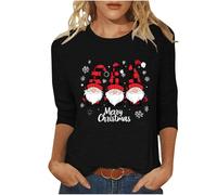 NSICBMNO Hauts de Noël pour femme - Grande taille - Père Noël - T-shirt de Noël amusant - Motif arbre de Noël - Flocon de neige - Sweat-shirt à manches 3/4 - Col rond - Pull tunique, M Rouge, XXL