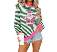 NSICBMNO Hauts de Noël pour femme - Pull de Noël amusant - Pull surdimensionné - Sweat-shirt Santa Cruz - Chemisier rayé à manches longues - Pull de Noël moche - Pull de Noël amusant, Rose vif., L