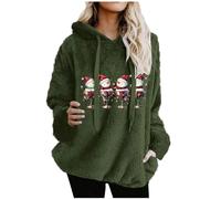 NSICBMNO Hauts de Noël pour femme - Pull de Noël élégant pour verre à vin - Pull à capuche en polaire avec poche - Sweat à manches longues - Col rond - Pull grossier, Vert kaki., XXL