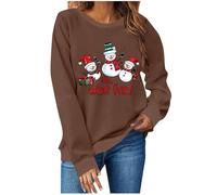 NSICBMNO Hauts de Noël pour femmes - Pull de Noël moche - Pull surdimensionné Oh What Fun - Bonhomme de neige - Pull de Noël à manches longues - Pull ample, Marron, S