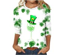 NSICBMNO Hauts d'été pour femme - Grande taille - Manches 3/4 - T-shirt pour la Saint-Patrick - Haut de gnome - Trèfle irlandais - Tunique à col rond - Chemisier décontracté ample, Vert 05, 3XL