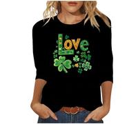 NSICBMNO Hauts d'été pour femmes, t-shirts surdimensionnés à manches 3/4, haut de la Saint-Patrick, T-shirts à col rond, chemises imprimées trèfle vert irlandais, chemisiers amples amusants pour la