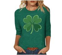 NSICBMNO Hauts d'été pour femmes, t-shirts surdimensionnés à manches 3/4, haut de la Saint-Patrick, T-shirts à col rond, chemises imprimées trèfle vert irlandais, chemisiers amples amusants pour la