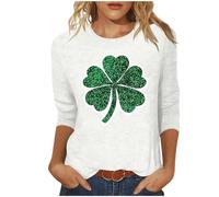 NSICBMNO Hauts d'été pour femmes, t-shirts surdimensionnés à manches 3/4, haut de la Saint-Patrick, T-shirts à col rond, chemises imprimées trèfle vert irlandais, chemisiers amples amusants pour la
