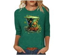 NSICBMNO Hauts d'été pour femmes, t-shirts surdimensionnés à manches 3/4, haut de la Saint-Patrick, T-shirts à col rond, chemises imprimées trèfle vert irlandais, chemisiers amples amusants pour la