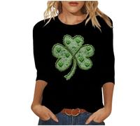 NSICBMNO Hauts d'été pour femmes, t-shirts surdimensionnés à manches 3/4, haut de la Saint-Patrick, T-shirts à col rond, chemises imprimées trèfle vert irlandais, chemisiers amples amusants pour la