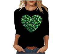 NSICBMNO Hauts d'été pour femmes, t-shirts surdimensionnés à manches 3/4, haut de la Saint-Patrick, T-shirts à col rond, chemises imprimées trèfle vert irlandais, chemisiers amples amusants pour la