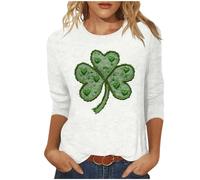 NSICBMNO Hauts d'été pour femmes, t-shirts surdimensionnés à manches 3/4, haut de la Saint-Patrick, T-shirts à col rond, chemises imprimées trèfle vert irlandais, chemisiers amples amusants pour la