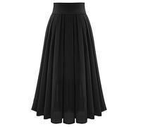 NSICBMNO Jupes midi pour femme - Jupe longue plissée - Jupe trapèze en mousseline de soie élastique taille haute - Jupe évasée bohème - Jupe longue fluide pour le travail et les vacances, 01 - Noir,