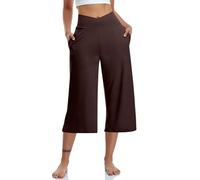 NSICBMNO Pantacourt d'été pour femme - Pantalon court pour femme - Pantalon de yoga ample avec poches - Pantalon large - Taille croisée - Pantalon de yoga évasé - Pantalon Palazzo - Grande taille,