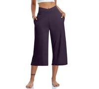 NSICBMNO Pantacourt d'été pour femme - Pantalon court pour femme - Pantalon de yoga ample avec poches - Pantalon large - Taille croisée - Pantalon de yoga évasé - Pantalon Palazzo - Grande taille,