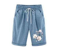 NSICBMNO Pantalon court pour femme - Longueur genou - Taille élastique - Style cargo - Pantalon d’été Bermuda - Jambes larges - Pantalon décontracté avec poches - Motif floral - Pantalon bohème