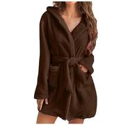 NSICBMNO Peignoir de bain en polaire avec capuche pour femme - Pyjama chaud pour l'hiver - Robe de spa douce - Vêtement de nuit confortable avec poches et cravate, Marron 01, XL