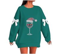 NSICBMNO Pull de Noël moche pour femme - Verre à vin - Nœud papillon - Chemisier surdimensionné à manches longues - Col rond - Pull de Noël décontracté - Hauts épais, Bleu clair., XXL