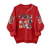 NSICBMNO Pull de Noël pour femme - Drôle, surdimensionné, chien, chat, renne sapin de Noël, chandail Père Noël Cruz, pull à manches longues et col rond, pull de Noël fantaisie, S Rouge, M