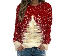 NSICBMNO Pull de Noël pour femme - Nouveauté, surdimensionné, pull à verre à vin, sapin de Noël, nain de Noël, pull à manches longues et col rond, chandail de Noël amusant, pull, Rouge AG, S