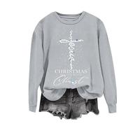NSICBMNO Pull de Noël pour femme - Pull fantaisie surdimensionné - Pull de Noël commence avec le Christ - Pull croisé - Hauts religieux à manches longues - Pull d'hiver mignon, b gris, S
