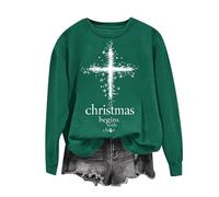 NSICBMNO Pull de Noël pour femme - Pull fantaisie surdimensionné - Pull de Noël commence avec le Christ - Pull croisé - Hauts religieux à manches longues - Pull d'hiver mignon, Vert kaki., XL