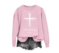 NSICBMNO Pull de Noël pour femme - Pull fantaisie surdimensionné - Pull de Noël commence avec le Christ - Pull croisé - Hauts religieux à manches longues - Pull d'hiver mignon, a rose, S