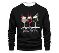NSICBMNO Pull de Noël pour homme - Renne - Verre à vin - Pull de Noël à manches longues - Col rond - Pull ample - Pull fantaisie de Noël léger, 01 - Noir, XL