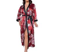 NSICBMNO Robe de chambre en soie pour femme, kimono grande taille, robes de chambre longues, peignoirs légers en satin floral, vêtements de nuit sexy, peignoirs de bain pleine longueur, peignoir de