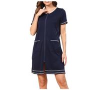 NSICBMNO Robes de chambre pour femme - Peignoirs de bain légers à fermeture éclair - Chemises de nuit courtes en coton - Pyjamas à manches courtes - Cardigan ouvert sur le devant - Chemises de nuit