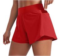 NSICBMNO Short de course à pied pour femme - Jambe droite - Short de sport double couche avec poches - Taille élastique - Pantalon capri d'entraînement - Short léger - Vêtement de détente - Legging