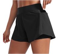 NSICBMNO Short de course à pied pour femme - Jambe droite - Short de sport double couche avec poches - Taille élastique - Pantalon capri d'entraînement - Short léger - Vêtement de détente - Legging