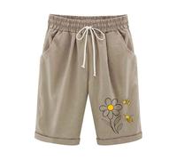 NSICBMNO Short de cyclisme longueur genou pour femme - Taille élastique - Pantalon de survêtement à jambe droite avec poches - Pantalon court avec cordon de serrage - Pantalon de jogging floral 3/4