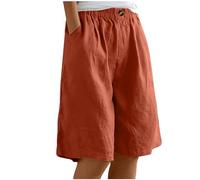 NSICBMNO Short d'été en Lin Pour Femme avec Poches - Bermuda Longueur Genou à Jambe Large - Taille Élastique - Short de Plage Décontracté - Grande Taille