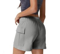 NSICBMNO Short long pour femme avec cordon de serrage - Pantalon cargo à jambes larges - Taille élastique - Bermuda cargo léger - Vêtement de détente - Pour les vacances, 01#gris foncé, XXL