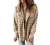 NSICBMNO Sweat à capuche surdimensionné pour femme, veste doublée en polaire, cardigan à boutons, veste à carreaux avec poches, capuche à carreaux, chemise à manches longues, vestes décontractées,