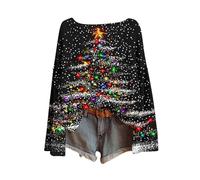 NSICBMNO Sweat-shirt de Noël pour femme - Drôle, surdimensionné, sapin de Noël, pull en forme de verre à vin, pull tricoté, renne, Père Noël Cruz, sweat-shirt à manches longues et col rond