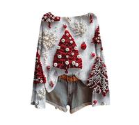 NSICBMNO Sweat-shirt de Noël pour femme - Drôle, surdimensionné, sapin de Noël, pull en forme de verre à vin, pull tricoté, renne, Père Noël Cruz, sweat-shirt à manches longues et col rond