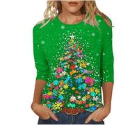 NSICBMNO T-shirt de Noël amusant pour femme - Haut à manches 3/4 - Col rond - Renne - Bonhomme de neige amusant - Arbre de Noël - Chemisier moche - Pull habillé pour sortir, H Multicolore, M