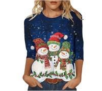 NSICBMNO T-shirt de Noël amusant pour femme - Haut à manches 3/4 - Col rond - Renne - Bonhomme de neige amusant - Arbre de Noël - Chemisier moche - Pull habillé pour sortir, I Multicolore, XXL