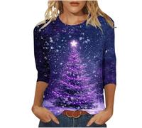 NSICBMNO T-shirt de Noël amusant pour femme - Haut à manches 3/4 - Col rond - Renne - Bonhomme de neige amusant - Arbre de Noël - Chemisier moche - Pull habillé pour sortir