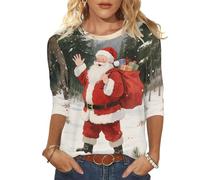 NSICBMNO T-shirt de Noël fantaisie pour femme - Col rond - Manches 3/4 - Motif sapin de Noël amusant - Père Noël - Flocon de neige - Chemisier décontracté - Tunique décontractée - Pull pour sortir, c