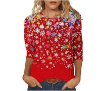 NSICBMNO T-shirt de Noël pour femme - Pull de Noël grossier à manches 3/4 - Col rond - Graphique amusant - Renne du Père Noël - Haut ample - Tunique pour sortir, N Multicolore, 5XL