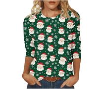 NSICBMNO T-shirt de Noël pour femme - Pull de Noël grossier à manches 3/4 - Col rond - Graphique amusant - Renne du Père Noël - Haut ample - Tunique pour sortir, I Multicolore, S