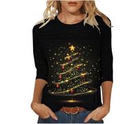 NSICBMNO T-shirt de Noël pour femme - Pull de Noël grossier à manches 3/4 - Col rond - Graphique amusant - Renne du Père Noël - Haut ample - Tunique pour sortir, W Multicolore, XL