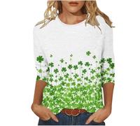 NSICBMNO T-shirt d'été à manches 3/4 pour femme - Élégant et décontracté - Motif trèfle irlandais - Col rond - Vert porte-bonheur, M Multicolore, M