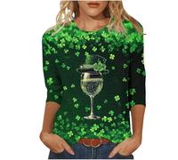 NSICBMNO T-shirt d'été à manches 3/4 pour femme - Élégant et décontracté - Motif trèfle irlandais - Col rond - Vert porte-bonheur, G Multicolore, 5XL