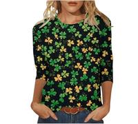 NSICBMNO T-shirt d'été à manches 3/4 pour femme - Élégant et décontracté - Motif trèfle irlandais - Col rond - Vert porte-bonheur, P Multicolore, 5XL