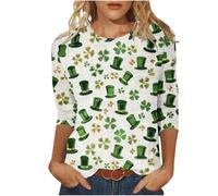 NSICBMNO T-shirt d'été à manches 3/4 pour femme - Élégant et décontracté - Motif trèfle irlandais - Col rond - Vert porte-bonheur, W Multicolore, XXL
