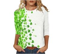 NSICBMNO T-shirt d'été à manches 3/4 pour femme - Élégant et décontracté - Motif trèfle irlandais - Col rond - Vert porte-bonheur, F Multicolore, 3XL