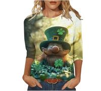NSICBMNO T-shirt d'été à manches 3/4 pour femme - Élégant et décontracté - Motif trèfle irlandais - Col rond - Vert porte-bonheur, U Multicolore, L